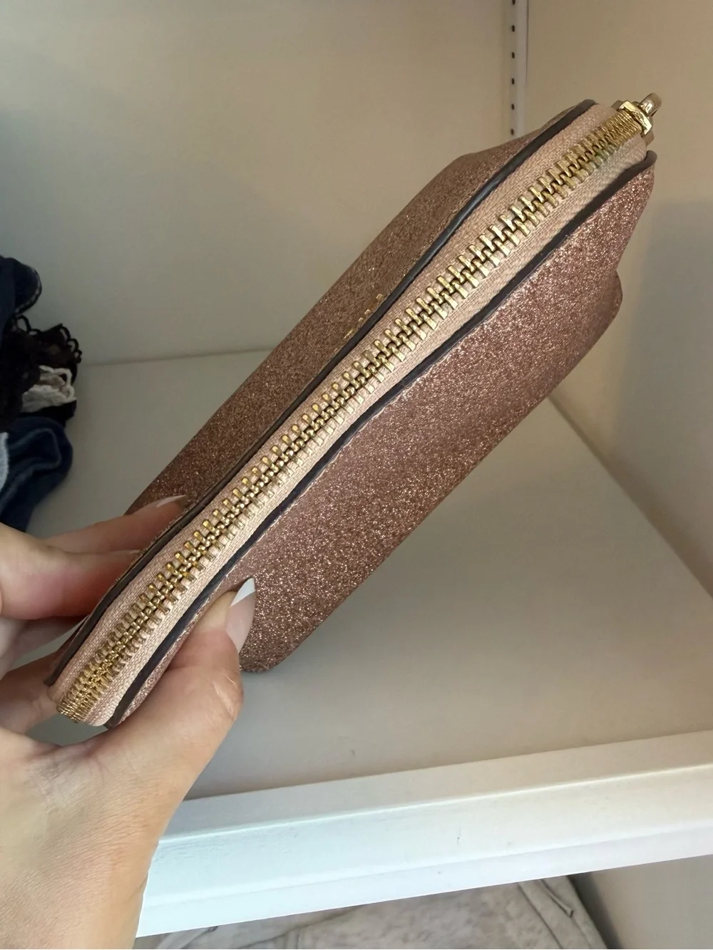 Michael Kors Rose Gold Glitter Cosmetic Pouch